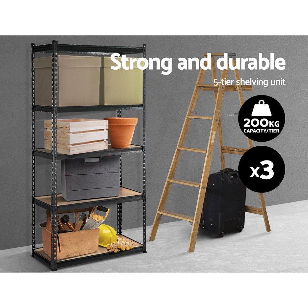 3x1.8M 5-Shelves Steel Warehouse Shelving Racking Garage Storage Rack Grey - Newstart Furniture