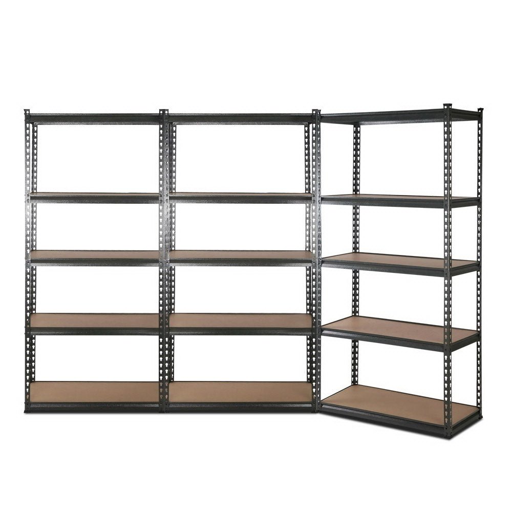 3x1.8M 5-Shelves Steel Warehouse Shelving Racking Garage Storage Rack Grey - Newstart Furniture