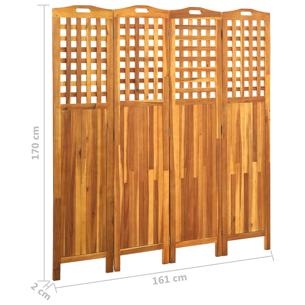 4-Panel Room Divider 161x2x170 cm Solid Acacia Wood - Newstart Furniture