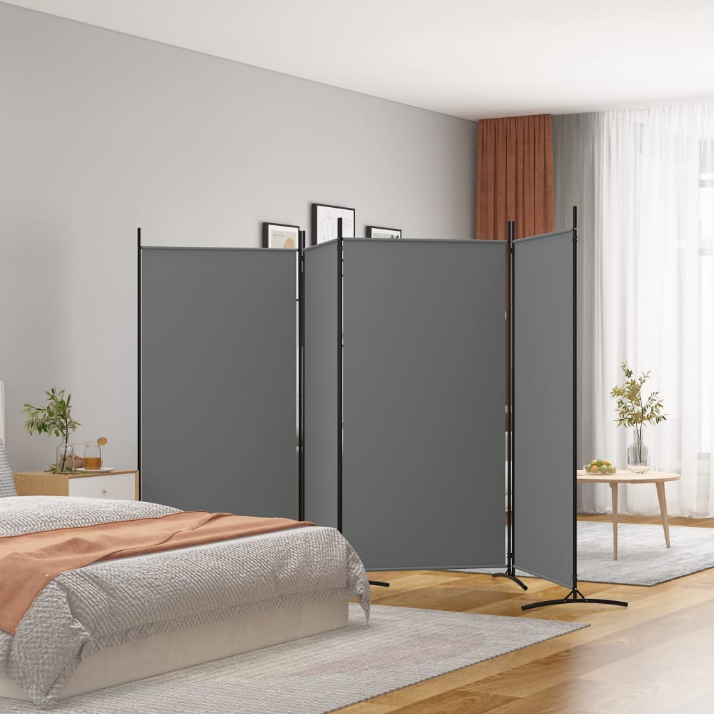 4-Panel Room Divider Anthracite 346x180 cm Fabric - Newstart Furniture