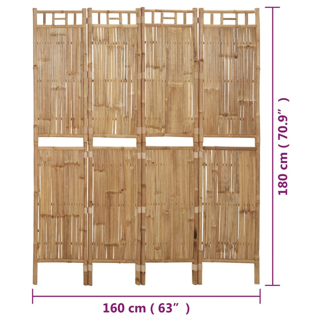 4-Panel Room Divider Bamboo 160x180 cm - Newstart Furniture