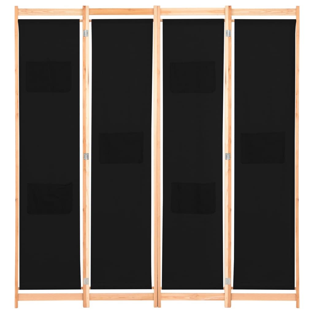 4-Panel Room Divider Black 160x170x4 cm Fabric - Newstart Furniture