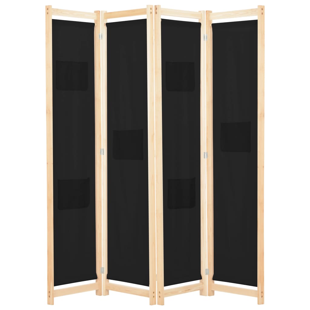 4-Panel Room Divider Black 160x170x4 cm Fabric - Newstart Furniture