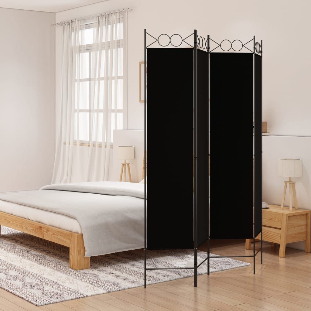 4-Panel Room Divider Black 160x200 cm Fabric - Newstart Furniture