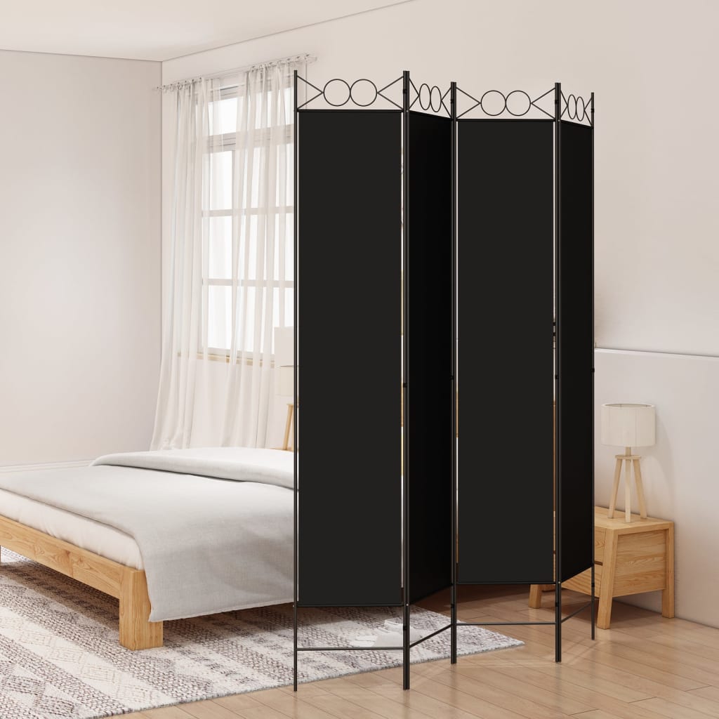 4-Panel Room Divider Black 160x220 cm Fabric - Newstart Furniture