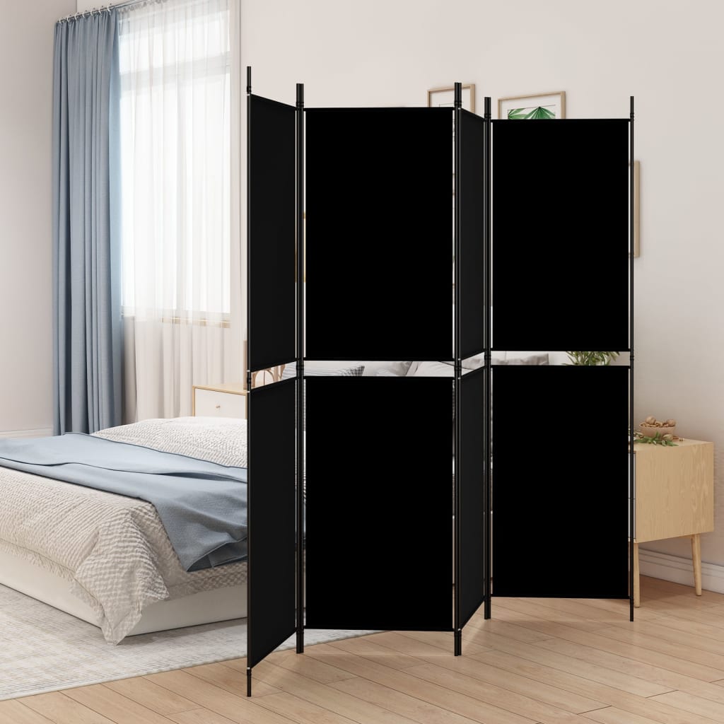 4-Panel Room Divider Black 200x180 cm Fabric - Newstart Furniture