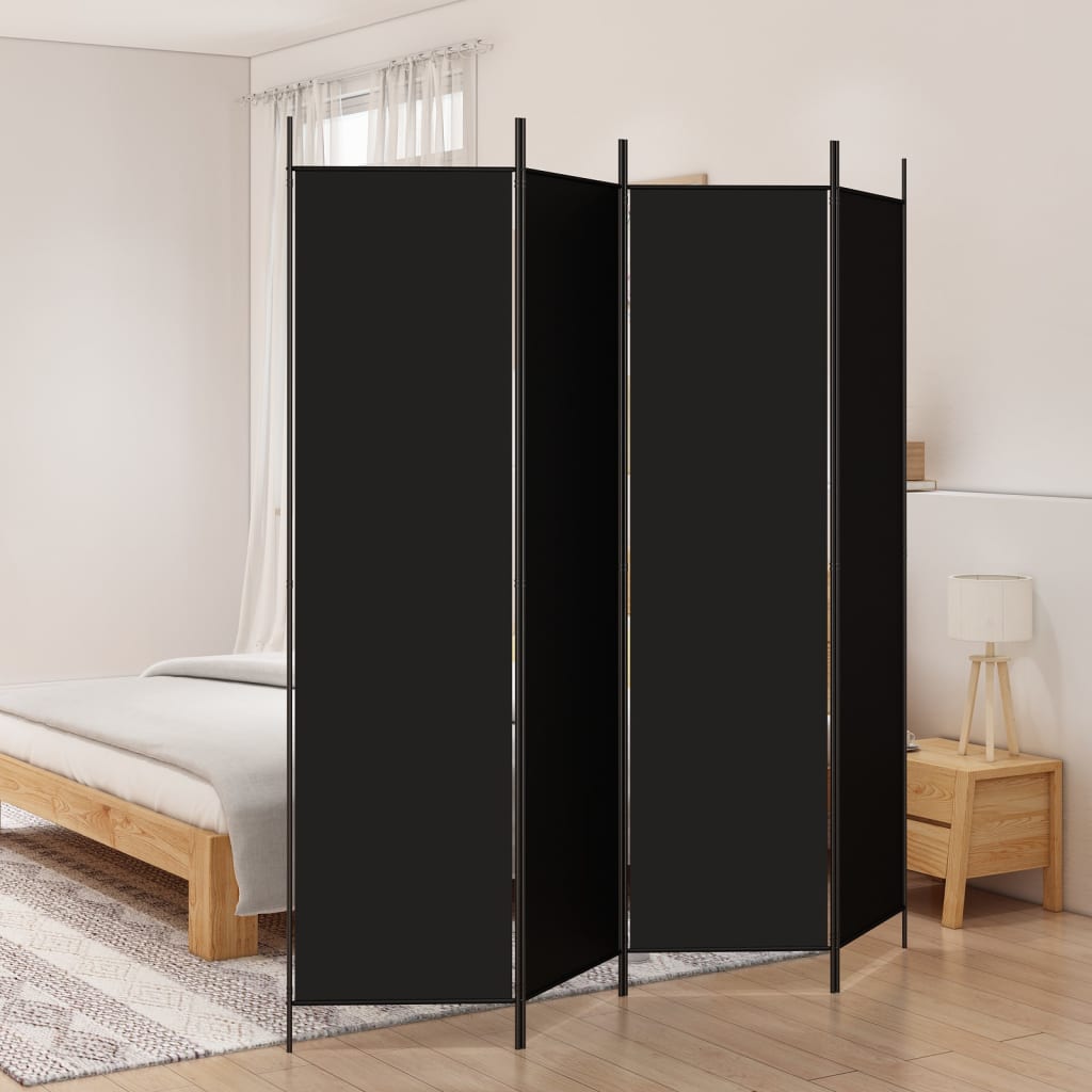 4-Panel Room Divider Black 200x200 cm Fabric - Newstart Furniture