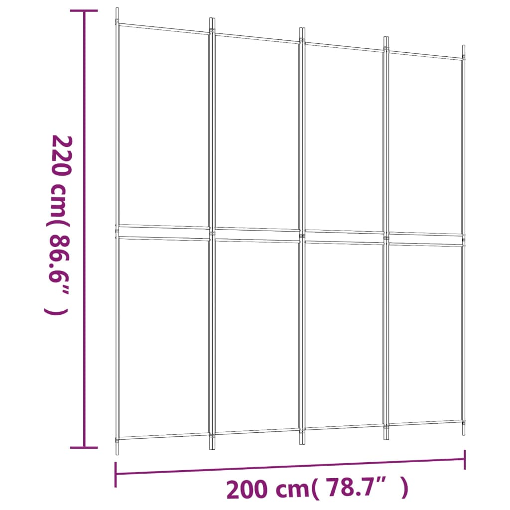 4-Panel Room Divider Black 200x220 cm Fabric - Newstart Furniture