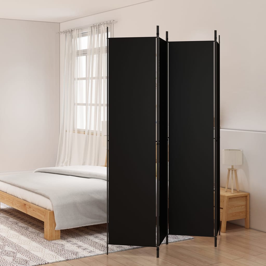 4-Panel Room Divider Black 200x220 cm Fabric - Newstart Furniture