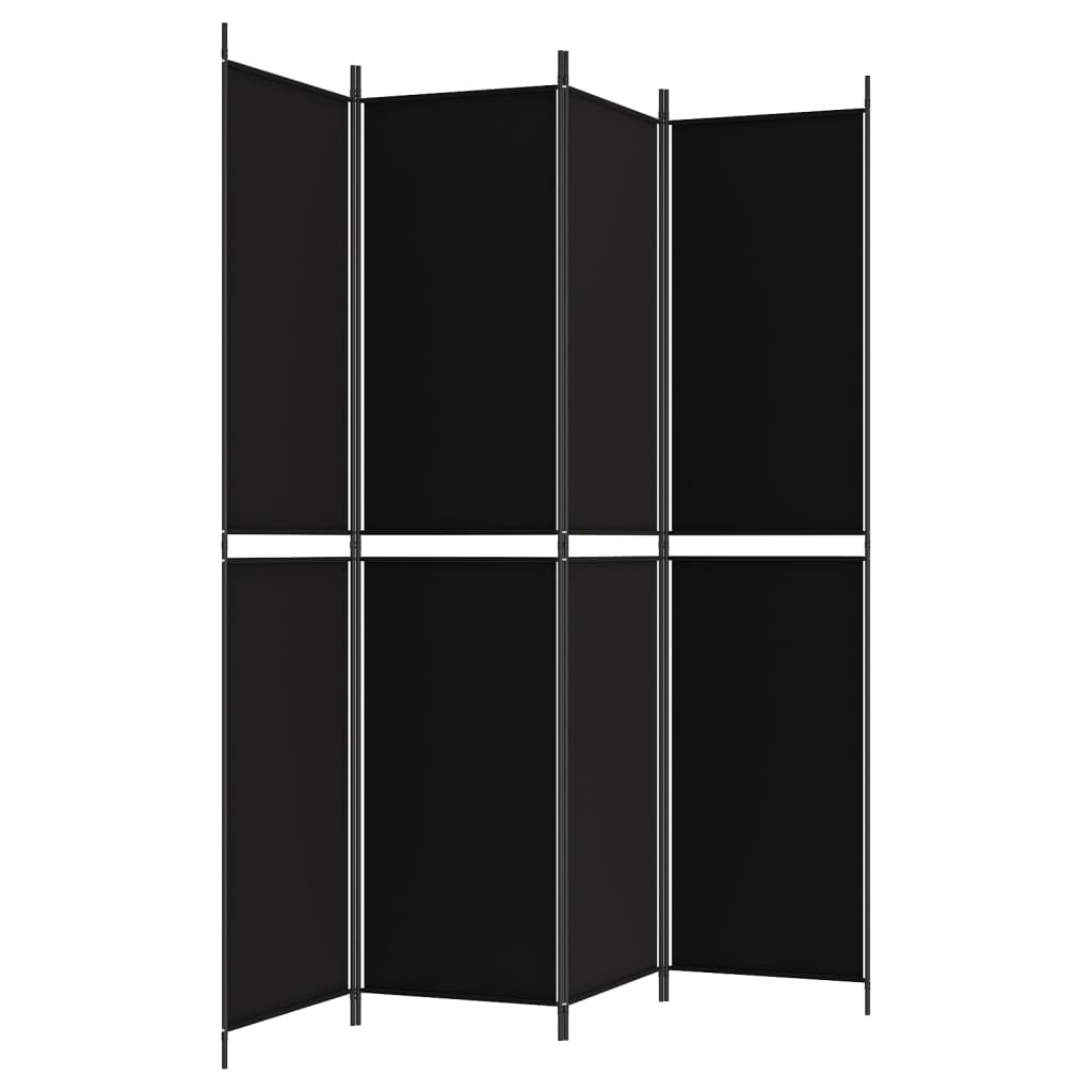 4-Panel Room Divider Black 200x220 cm Fabric - Newstart Furniture