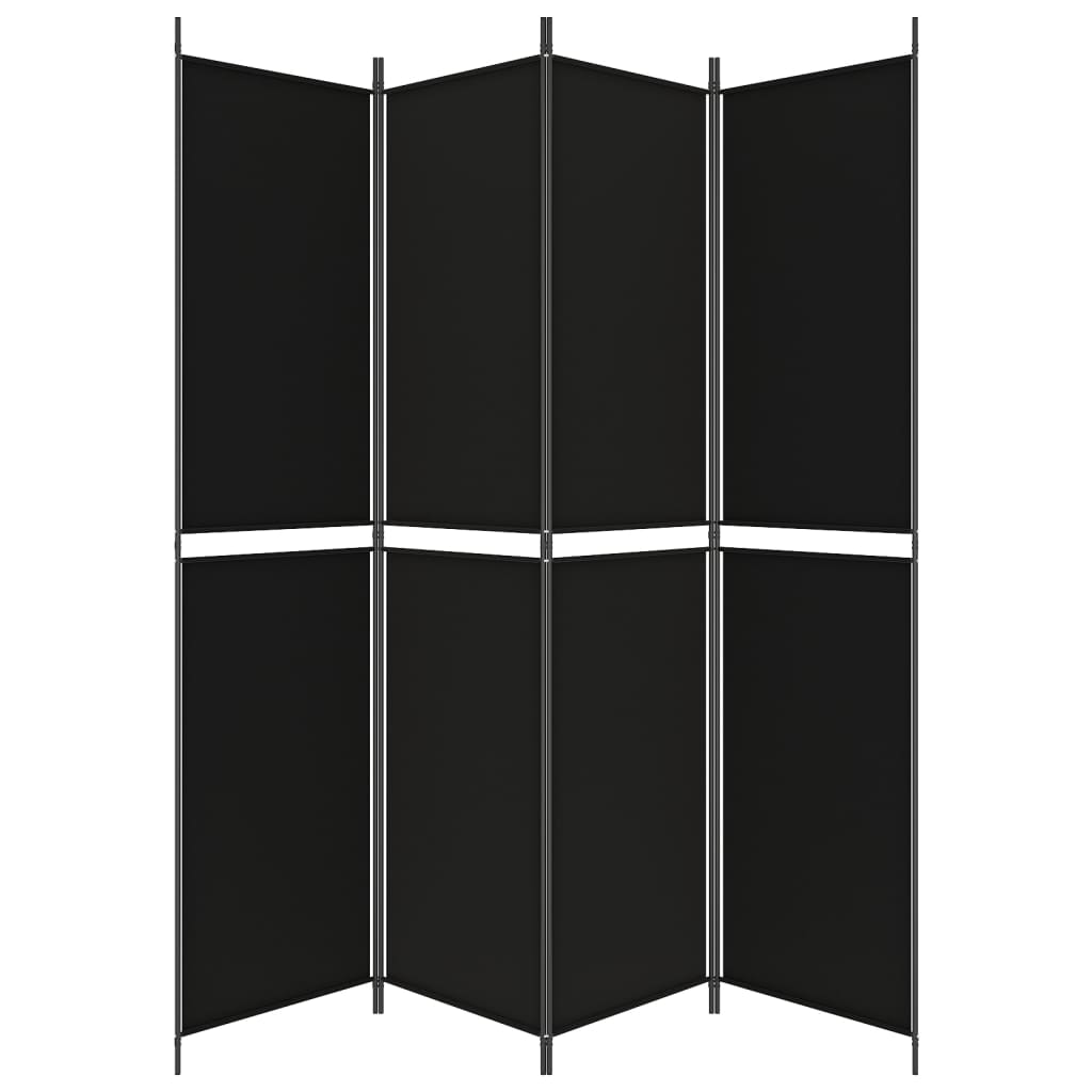 4-Panel Room Divider Black 200x220 cm Fabric - Newstart Furniture