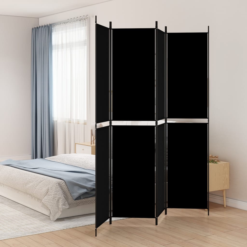 4-Panel Room Divider Black 200x220 cm Fabric - Newstart Furniture