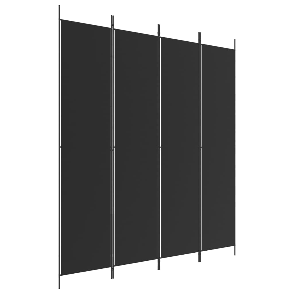 4-Panel Room Divider Black 200x220 cm Fabric - Newstart Furniture