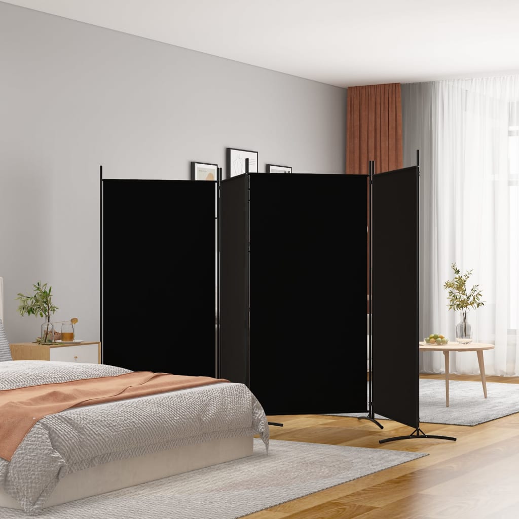 4-Panel Room Divider Black 346x180 cm Fabric - Newstart Furniture