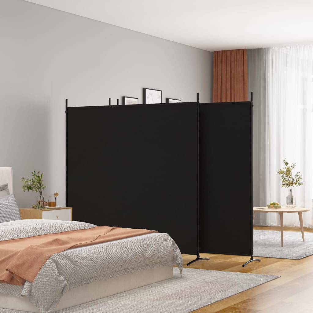 4-Panel Room Divider Black 698x180 cm Fabric - Newstart Furniture