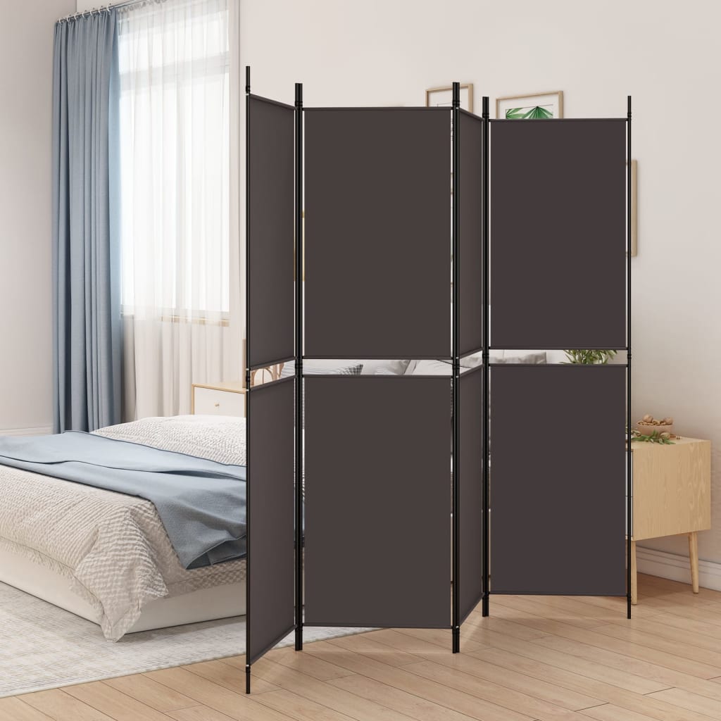 4-Panel Room Divider Brown 200x180 cm Fabric - Newstart Furniture