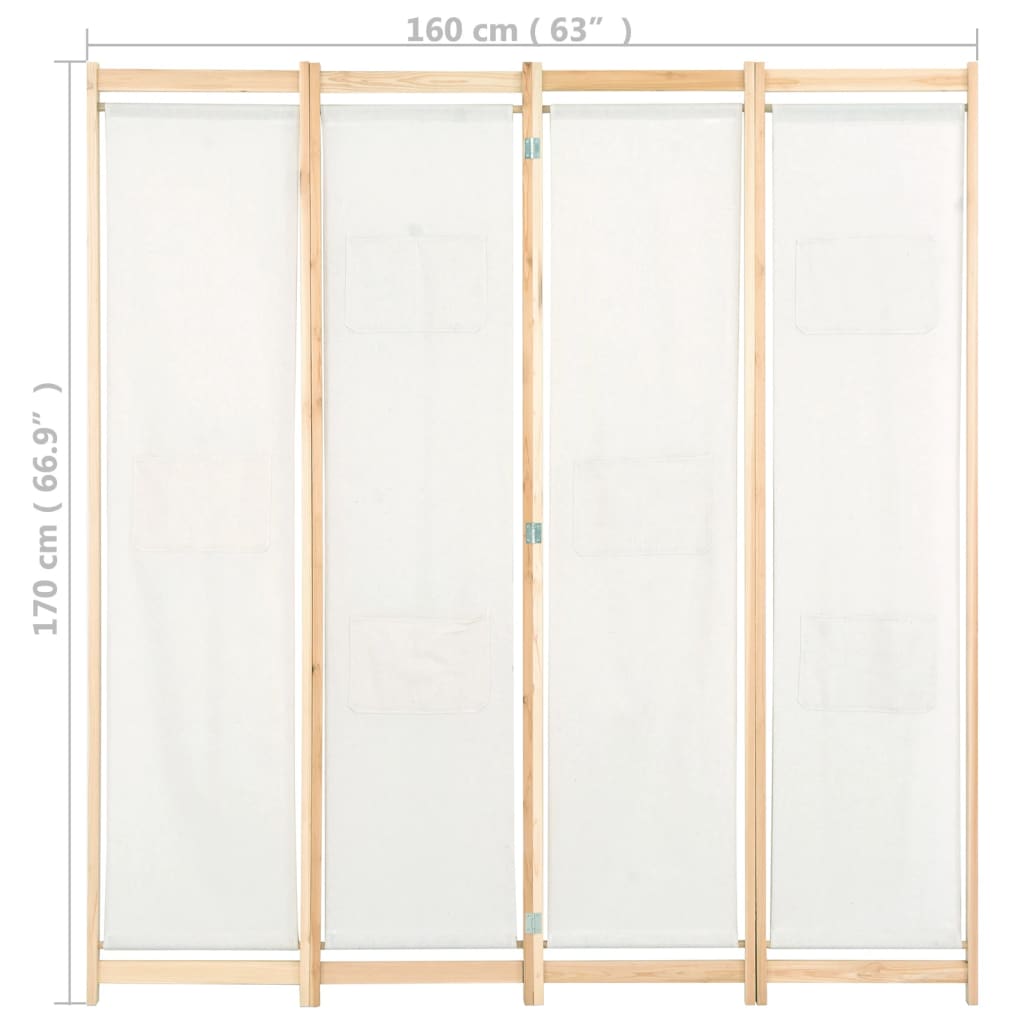 4-Panel Room Divider Cream 160x170x4 cm Fabric - Newstart Furniture