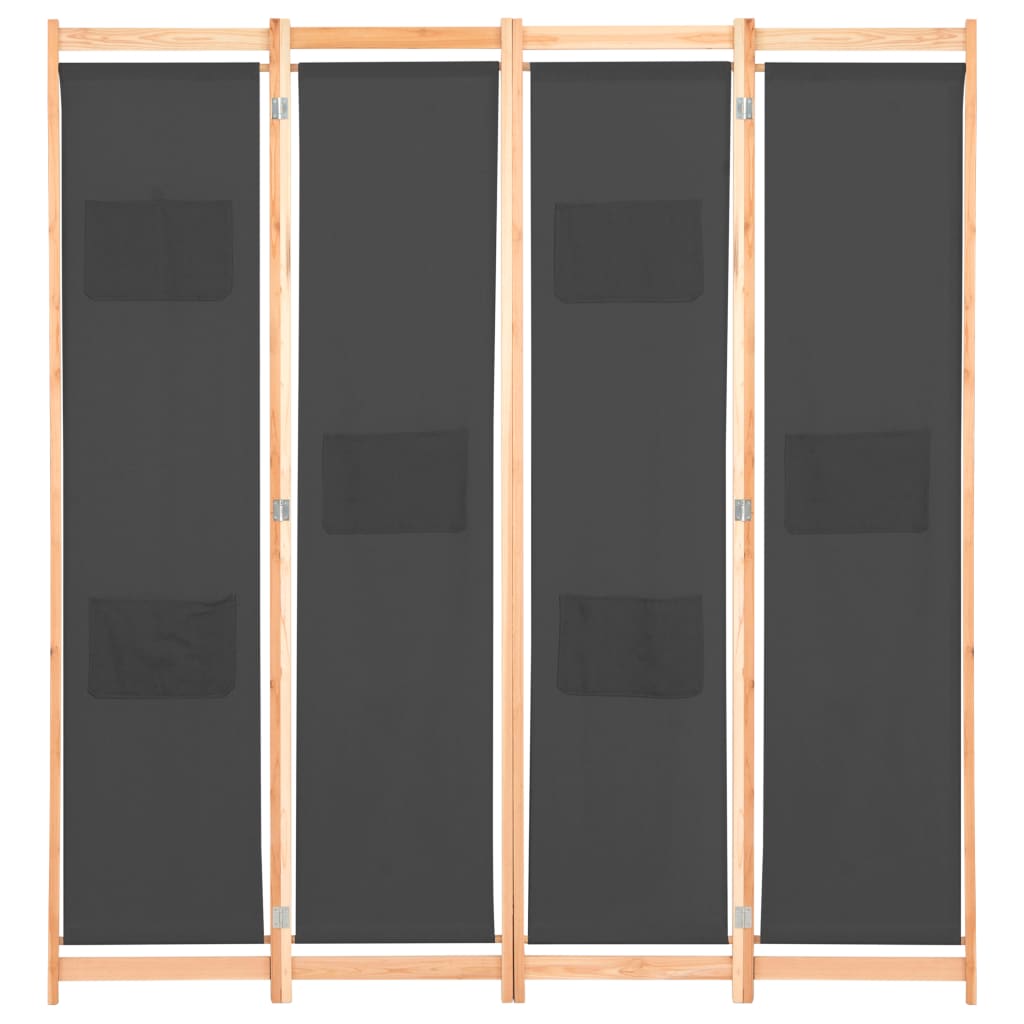 4-Panel Room Divider Grey 160x170x4 cm Fabric - Newstart Furniture