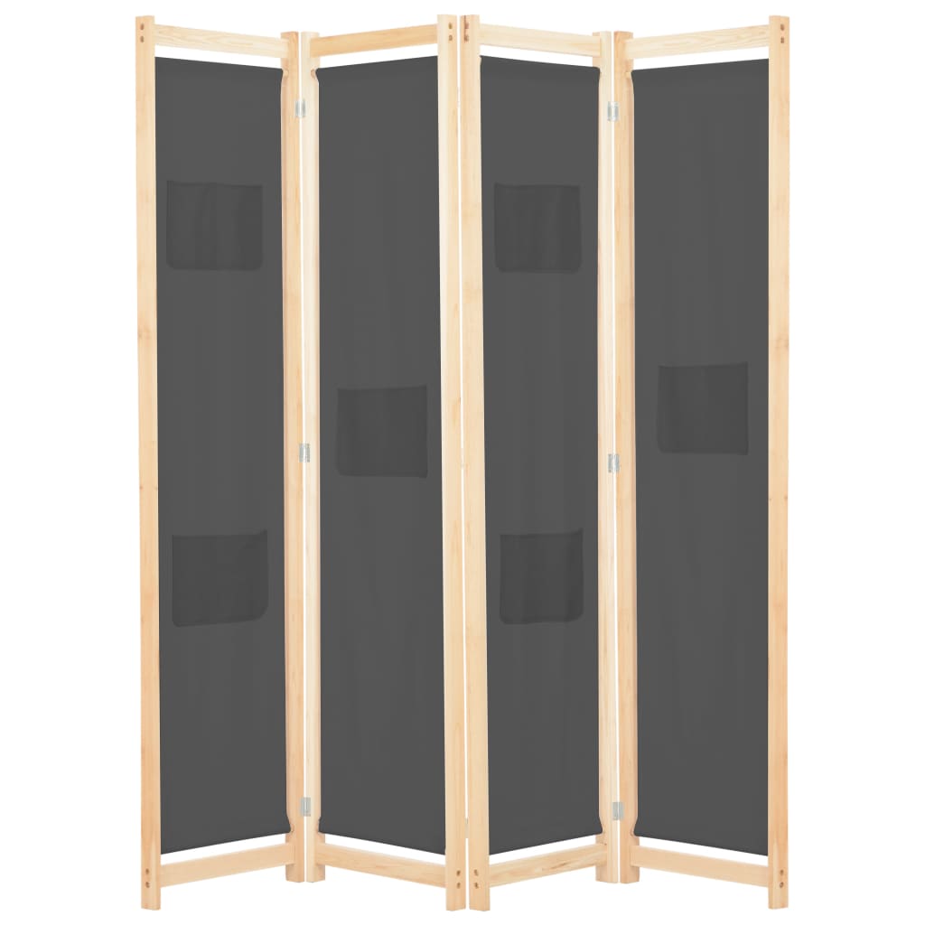 4-Panel Room Divider Grey 160x170x4 cm Fabric - Newstart Furniture