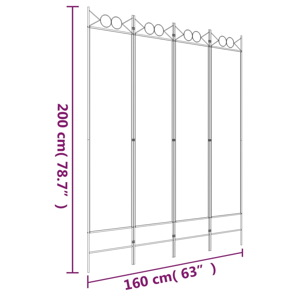 4-Panel Room Divider White 160x200 cm Fabric - Newstart Furniture