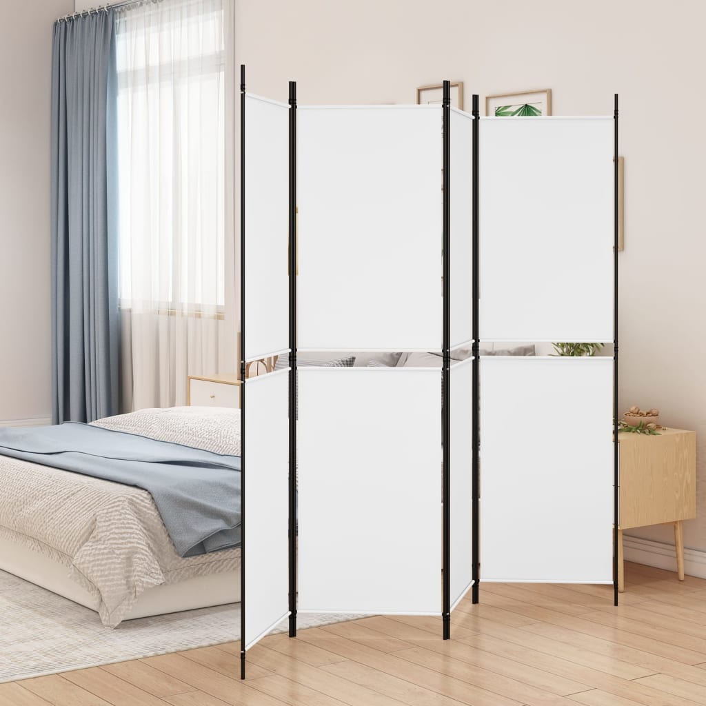 4-Panel Room Divider White 200x180 cm Fabric - Newstart Furniture