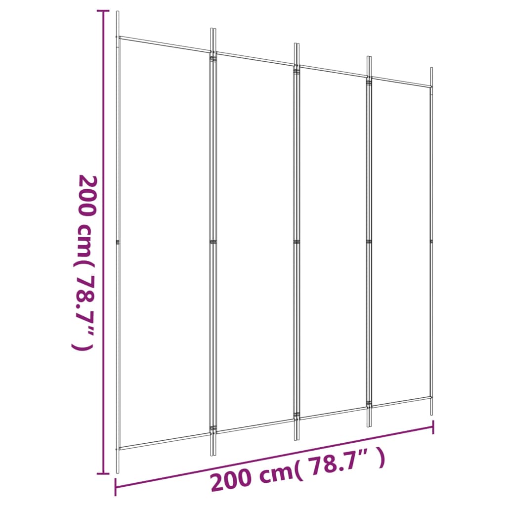 4-Panel Room Divider White 200x200 cm Fabric - Newstart Furniture