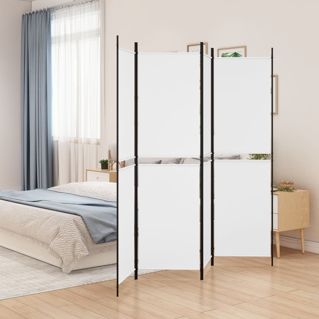 4-Panel Room Divider White 200x200 cm Fabric - Newstart Furniture