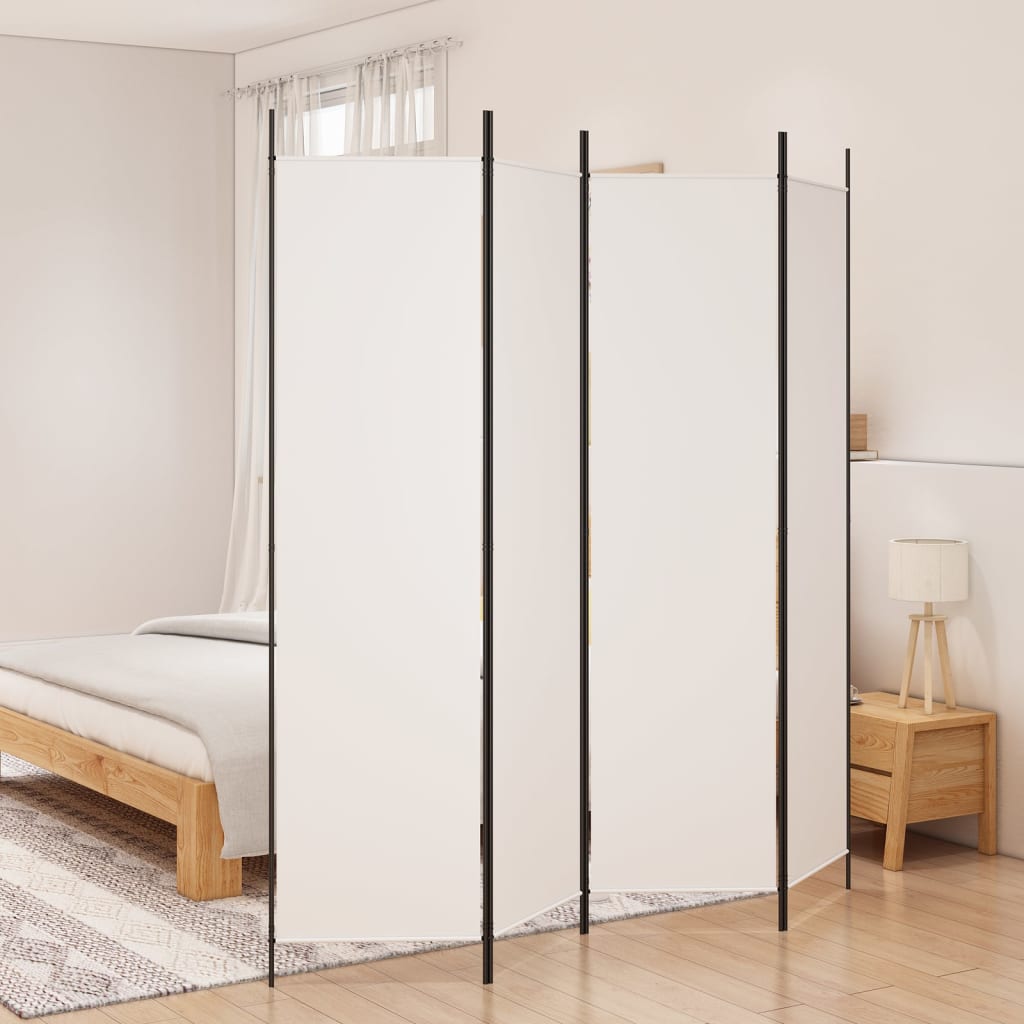 4-Panel Room Divider White 200x200 cm Fabric - Newstart Furniture