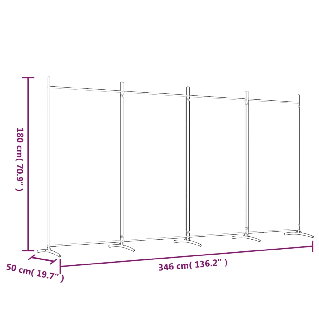 4-Panel Room Divider White 346x180 cm Fabric - Newstart Furniture