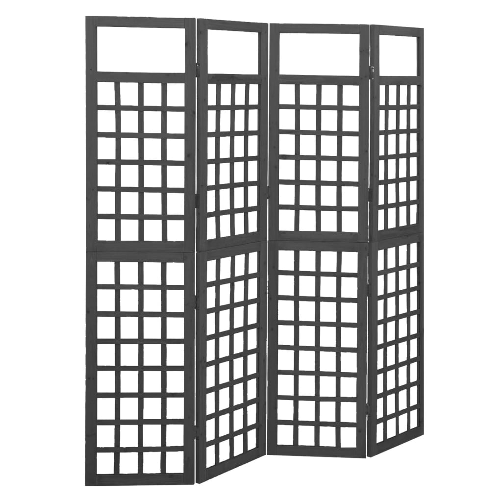 4-Panel Room Divider/Trellis Solid Fir Wood Black 161x180 cm - Newstart Furniture