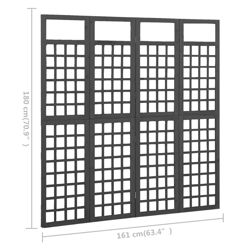 4-Panel Room Divider/Trellis Solid Fir Wood Black 161x180 cm - Newstart Furniture