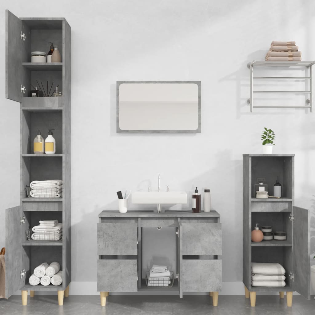 4 Piece Bathroom Furniture Set Concrete Grey Engineered Wood - Newstart Furniture