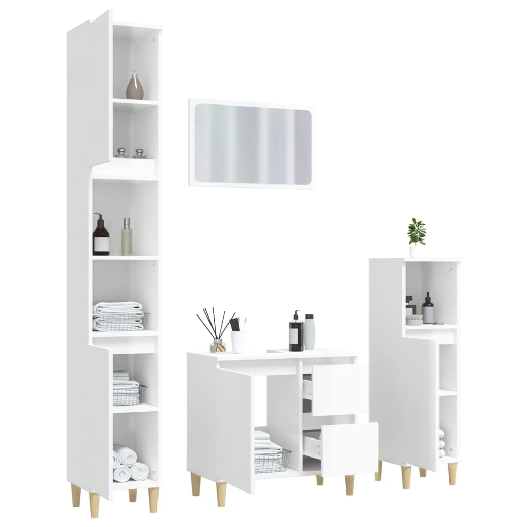 4 Piece Bathroom Furniture Set High Gloss White Engineered Wood - Newstart Furniture