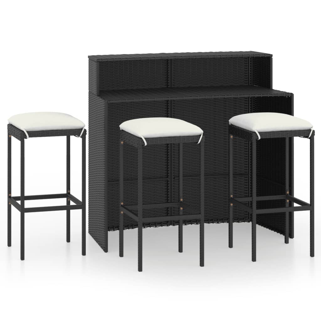 4 Piece Garden Bar Set with Cushions Black - Newstart Furniture