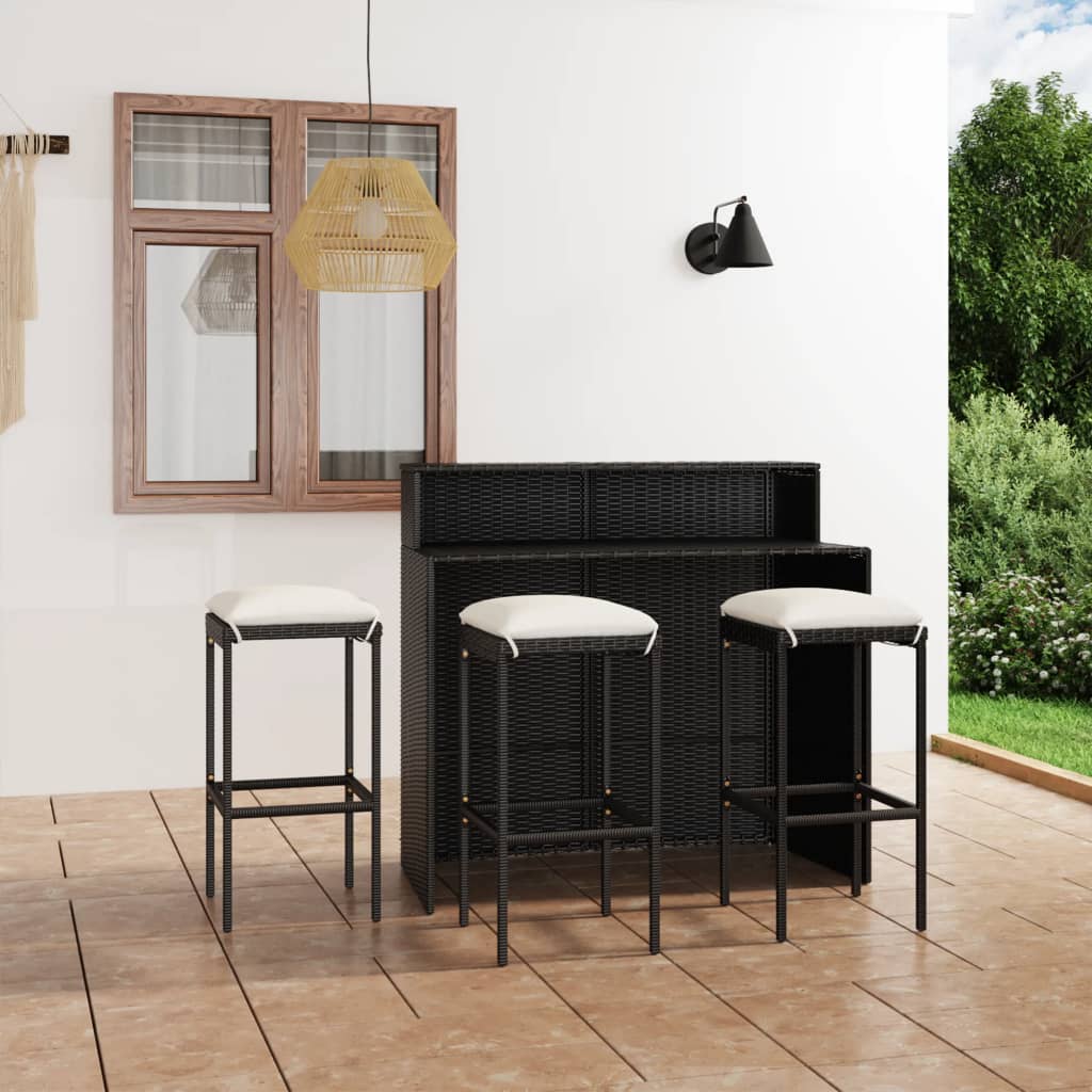 4 Piece Garden Bar Set with Cushions Black - Newstart Furniture