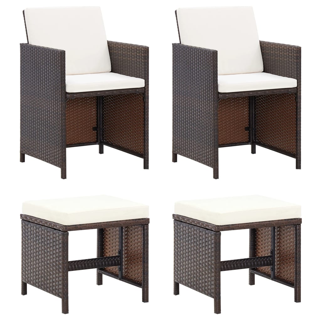 4 Piece Garden Chair and Stool Set Poly Rattan Brown - Newstart Furniture