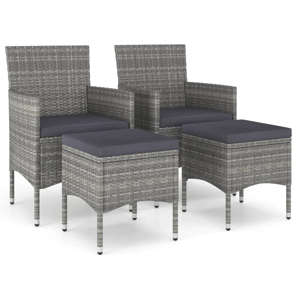 4 Piece Garden Chair and Stool Set Poly Rattan Grey - Newstart Furniture