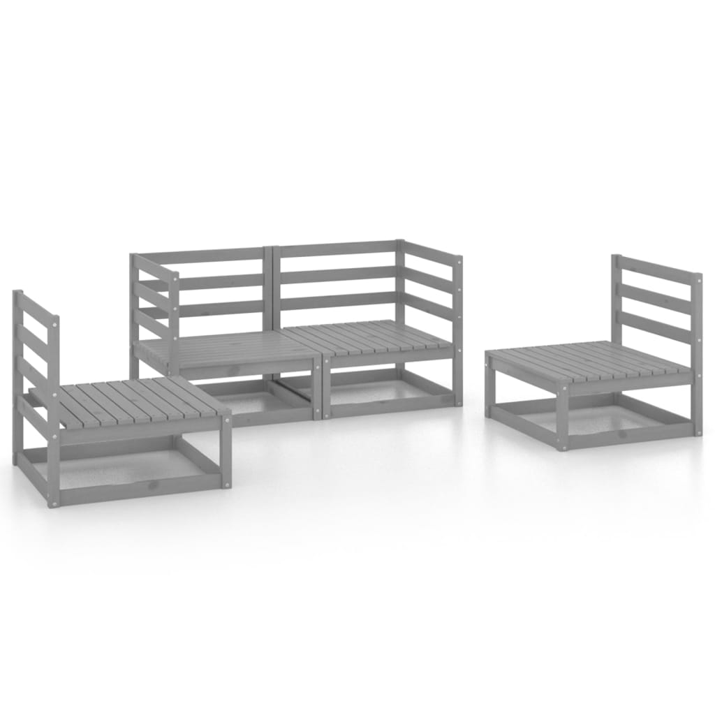 4 Piece Garden Lounge Set Grey Solid Pinewood - Newstart Furniture
