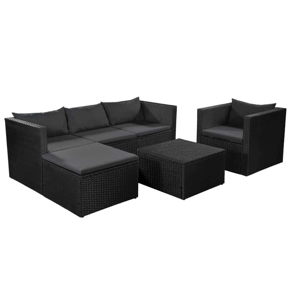 4 Piece Garden Lounge Set Poly Rattan Black and Grey - Newstart Furniture