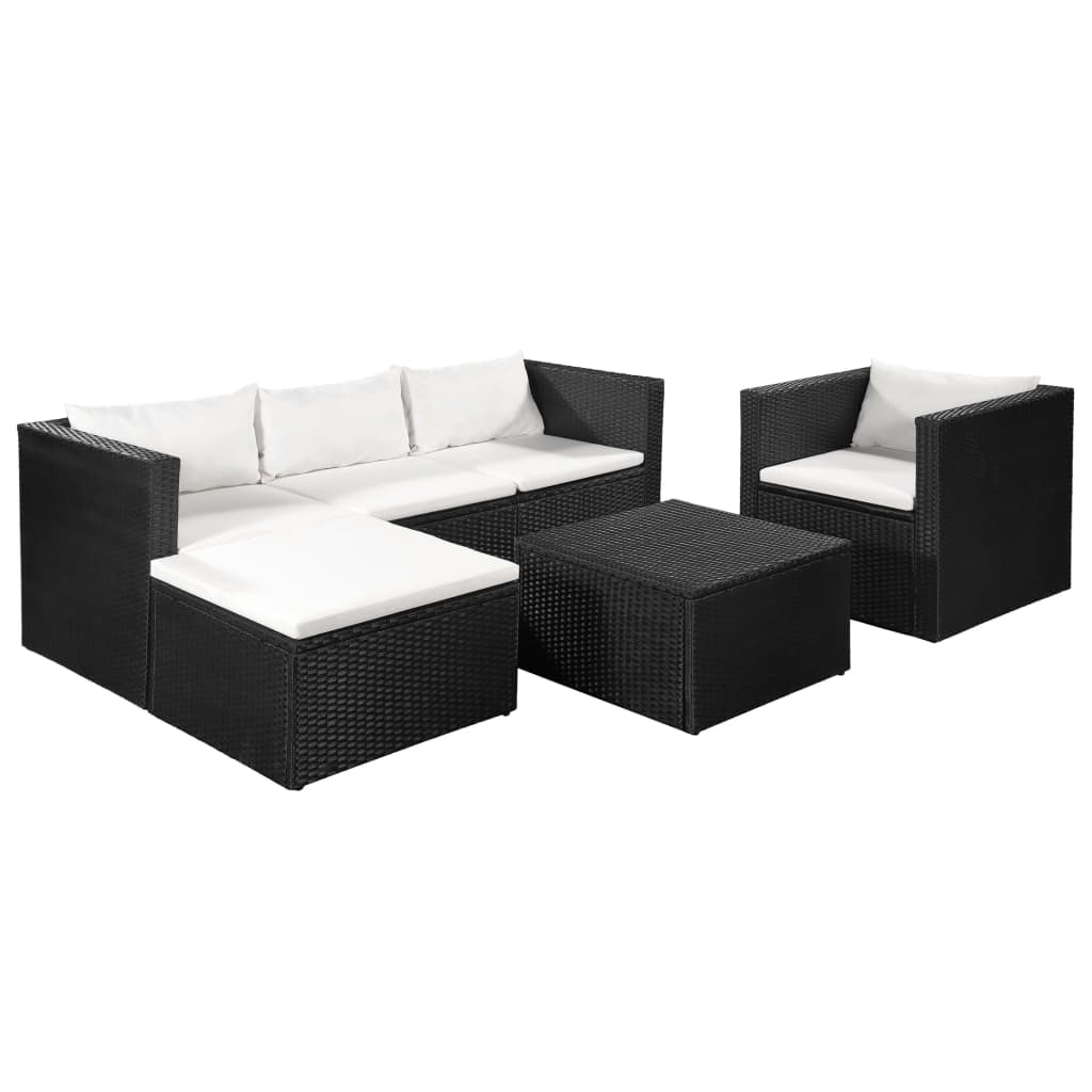 4 Piece Garden Lounge Set Poly Rattan Black and White - Newstart Furniture