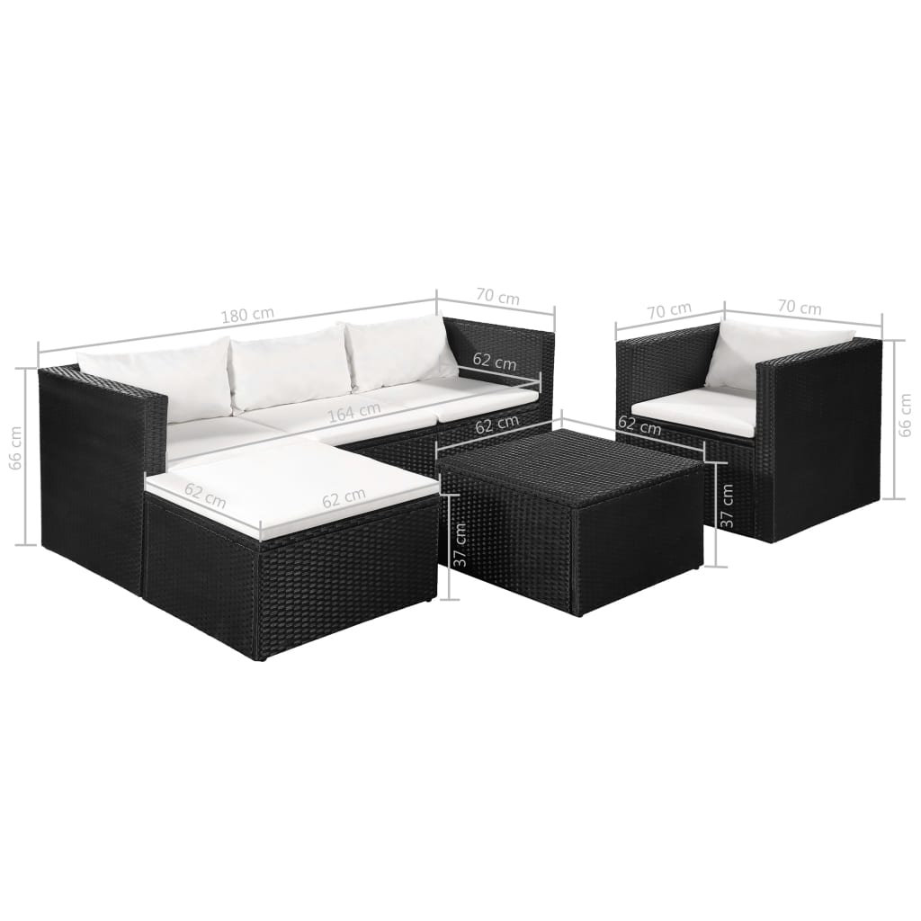 4 Piece Garden Lounge Set Poly Rattan Black and White - Newstart Furniture
