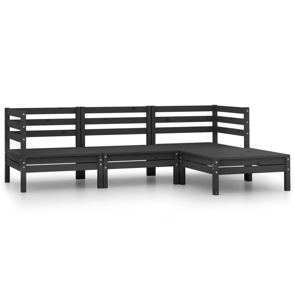 4 Piece Garden Lounge Set Solid Pinewood Black - Newstart Furniture