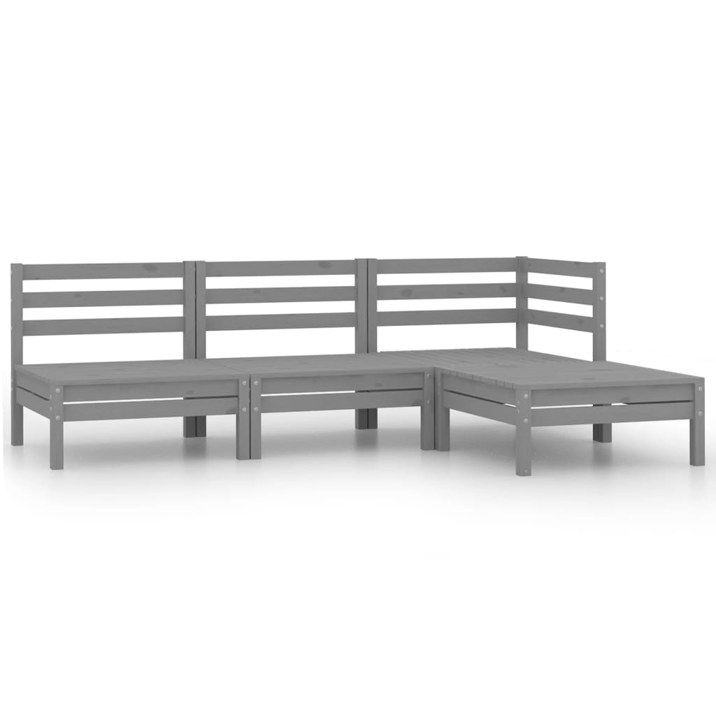 4 Piece Garden Lounge Set Solid Pinewood Grey - Newstart Furniture