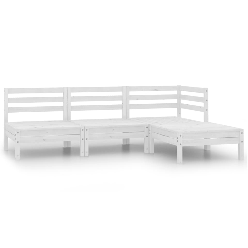 4 Piece Garden Lounge Set Solid Pinewood White - Newstart Furniture