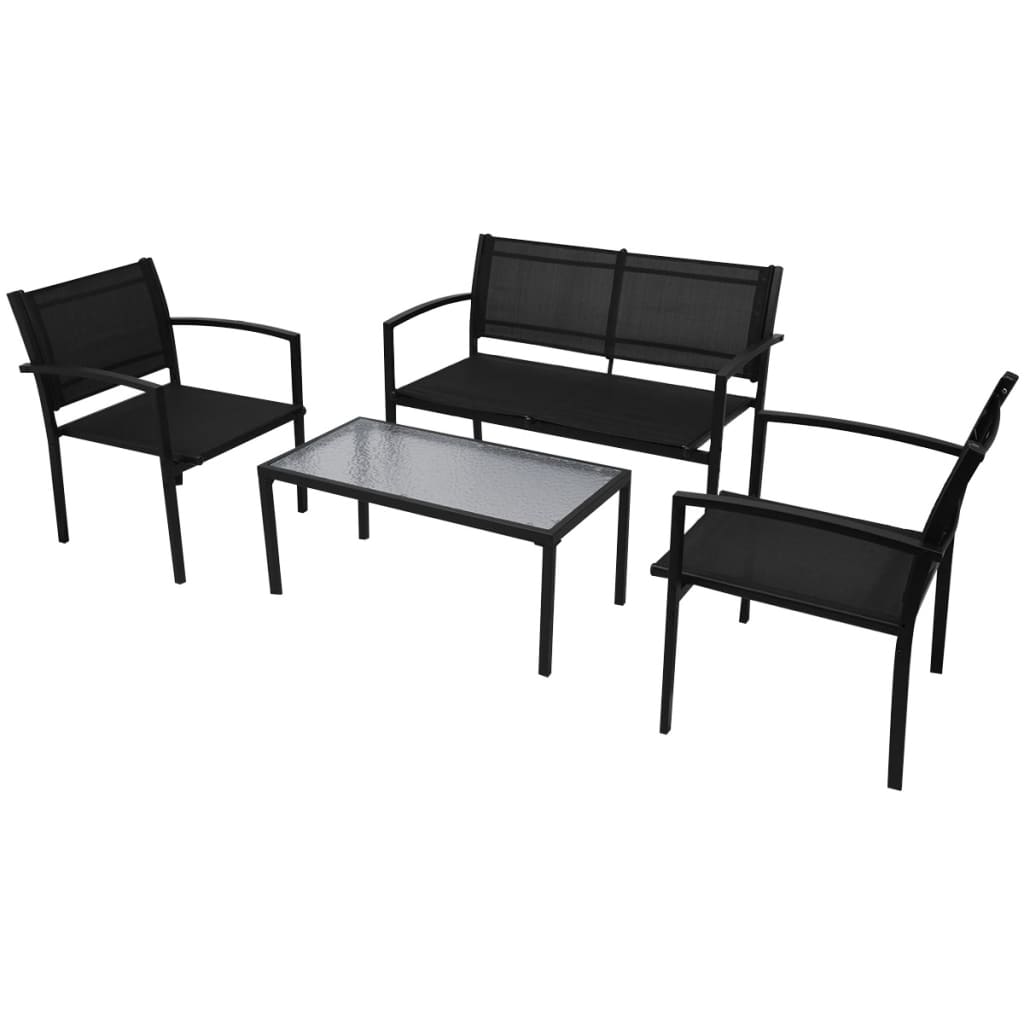 4 Piece Garden Lounge Set Textilene Black - Newstart Furniture