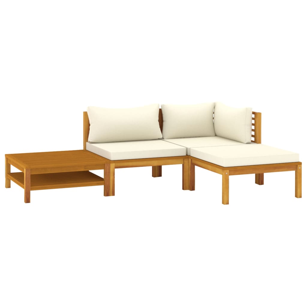 4 Piece Garden Lounge Set with Cream Cushion Solid Acacia Wood - Newstart Furniture