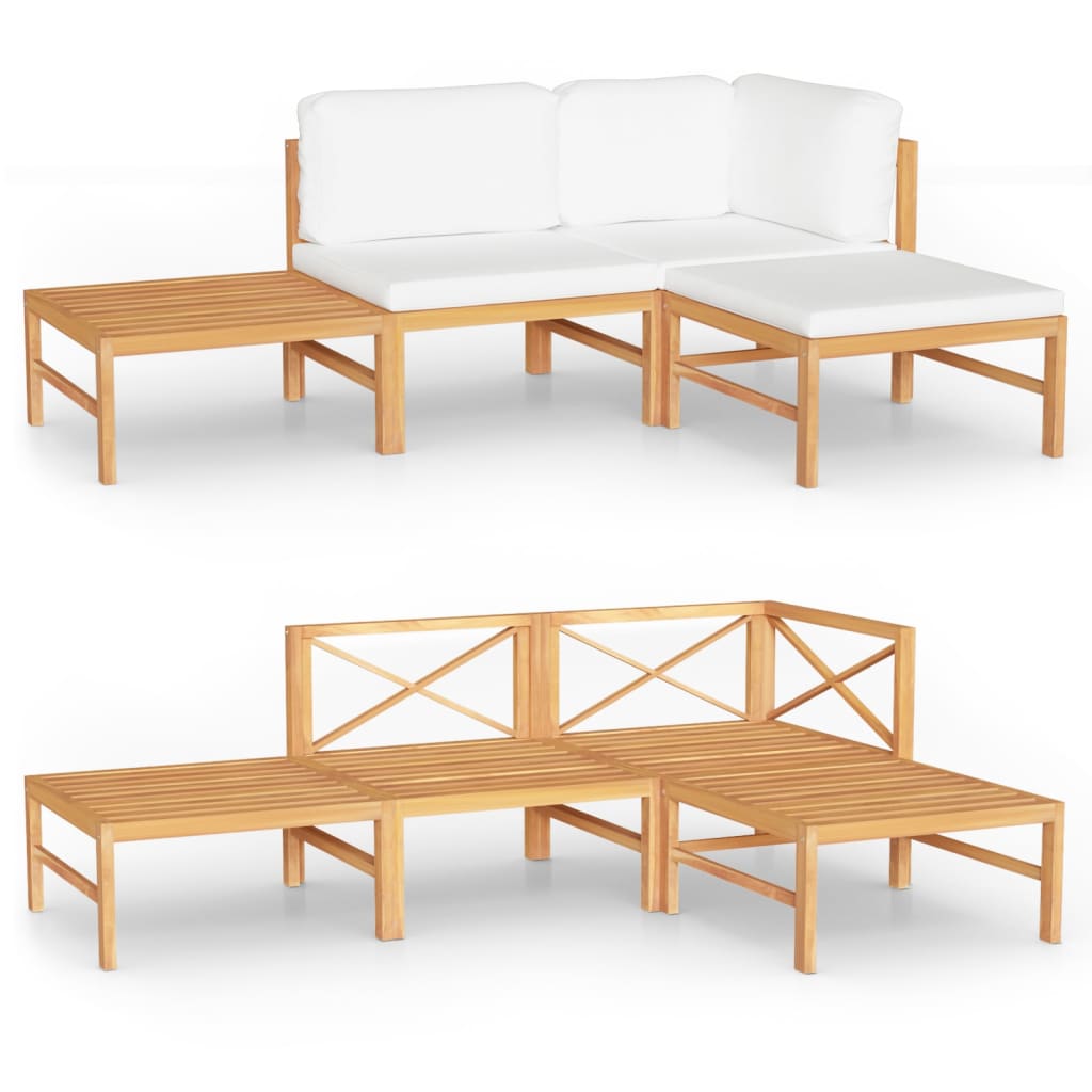 4 Piece Garden Lounge Set with Cream Cushions Solid Teak Wood - Newstart Furniture