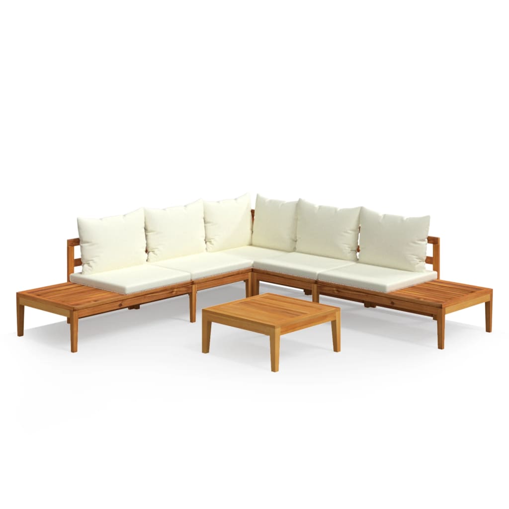 4 Piece Garden Lounge Set with Cream White Cushions Acacia Wood - Newstart Furniture