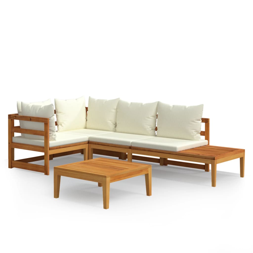 4 Piece Garden Lounge Set with Cream White Cushions Acacia Wood - Newstart Furniture