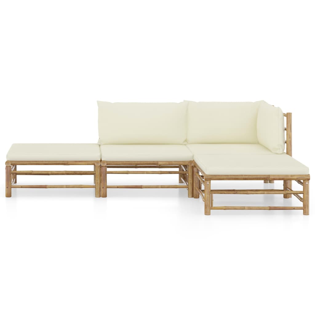 4 Piece Garden Lounge Set with Cream White Cushions Bamboo - Newstart Furniture